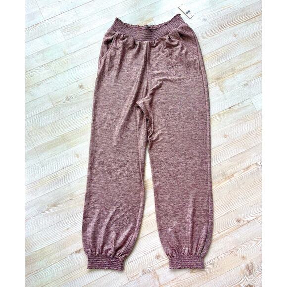 New Anthropologie Gillian Metallic Shimmer Joggers | Rose Size Small - Picture 1 of 9